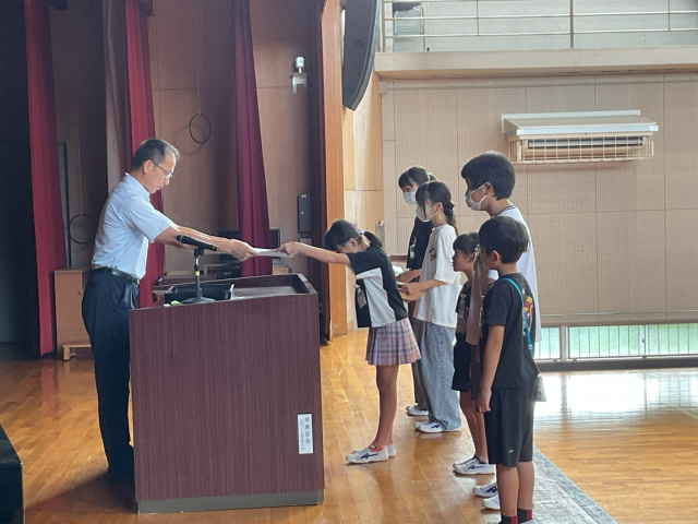 書道の表彰、がんばったね